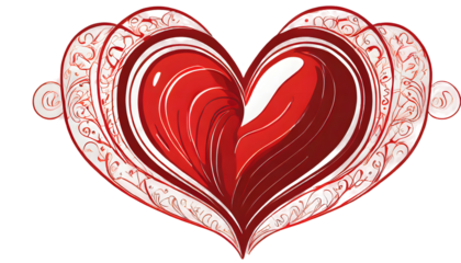 Red Heart Outline on a isolated on white background. Generative AI.