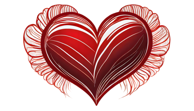 Red Heart Outline on a isolated on white background. Generative AI.
