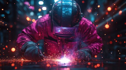 Vibrant welder at work creating lively sparks scene.