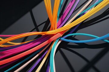 Mesmerizing 3D Visuals with Dynamic Loops and Luminous Cords on a Dark Background