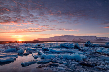Jokulsarlon glacial river lagoon in southern part of Vatnajokull National Park