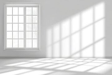 Decorative blurry white studio background with shadows from a window for product presentation. Empty room with shadows. Display product.