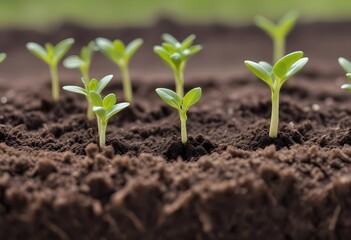 Sprouting plants growing , with soil and a blurred background
