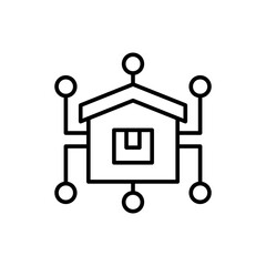 Smart warehouse outline icons, minimalist vector illustration ,simple transparent graphic element .Isolated on white background