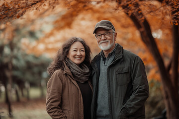 Fototapeta premium Happy senior couple in autumn park