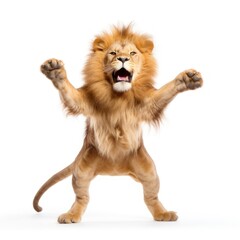 Obraz premium Happy smiling dancing lion mammal animal white background.