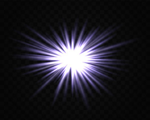 Abstract green star explosion. Glowing starburst effect isolated on dark background. Radiant beams with bright glowing center. Graphical patch of reflected light. Lens flare. Vector illustration.
