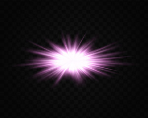 Abstract green star explosion. Glowing starburst effect isolated on dark background. Radiant beams with bright glowing center. Graphical patch of reflected light. Lens flare. Vector illustration.