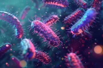 Microscopic view of bacteria multiplying and spreading infection, concept for healthcare and medicine