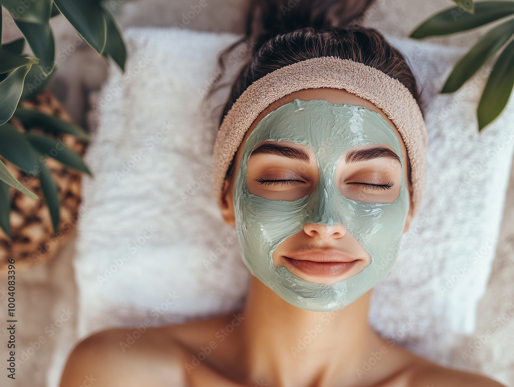 Wall mural woman in a spa with blue face mask