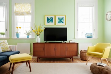 Inviting Traditional Scandinavian-Style TV Cabinet in a Bright, Cheerful Space