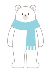 マフラーをつけた白熊のベクターイラスト。冬、シロクマ、ホッキョクグマ、立つ