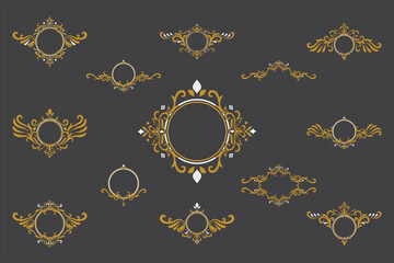 Set of Golden Vintage Ornament. Golden Border ornament.Suitable for wedding invitation card.