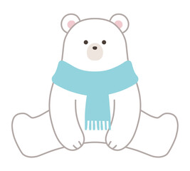 マフラーをつけた白熊のベクターイラスト。冬、シロクマ、ホッキョクグマ