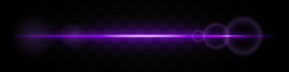 Purple light flare icon. A sleek, horizontal purple light beam with glowing rings and a bright center on a dark background. Ideal for futuristic designs, tech effects, or light transitions.