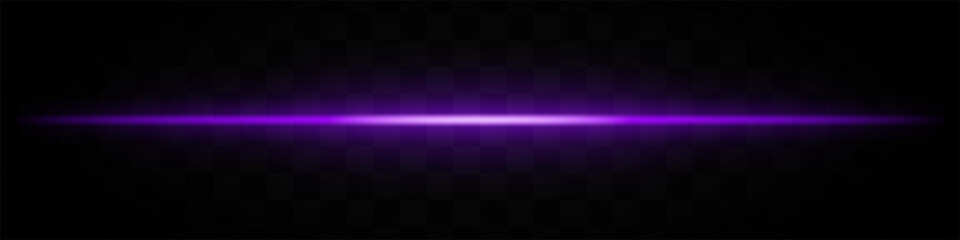Purple light beam. A sharp horizontal purple beam with a bright center, fading into darkness on both sides. Ideal for sci-fi designs, light transitions, or futuristic effects.