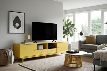 Modern Scandinavian TV Stand Design for a Bright and Airy Living Room
