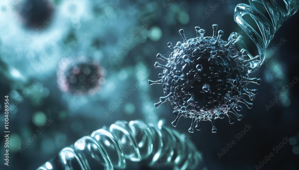 Aufkleber 3D Render of a Coronavirus Particle with a Double Helix in the Background