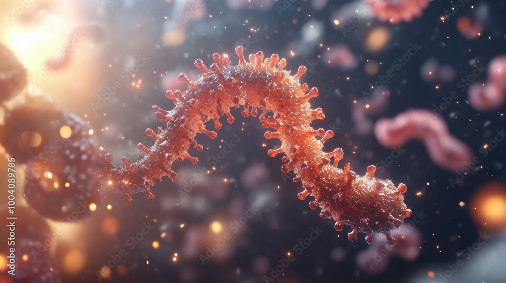 Poster A Close-Up View of a Coronavirus Particle with Spikes and a Glowing Background