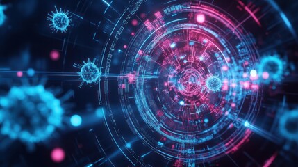 Abstract digital design showcasing virus in bright hues