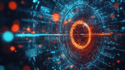 Obraz premium Digital orange abstract element with circular patterns