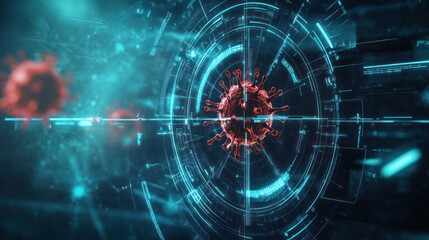 Fototapeta premium Red digital virus highlighted against blue background
