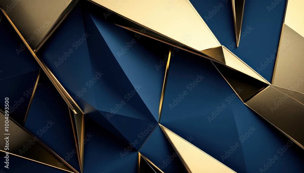 Poster abstract geometric pattern with blue and gold triangles