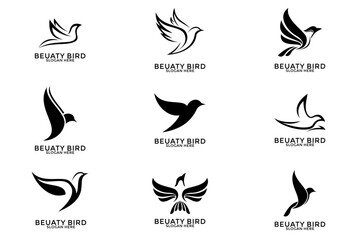 Set of bird logo design, minimalist Bird logo design logo template