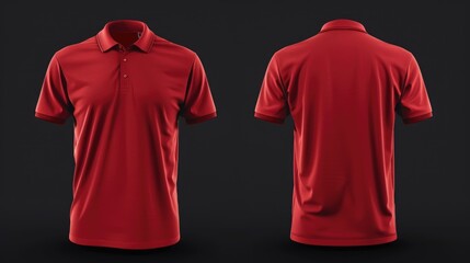A close-up of a red polo shirt against a black background