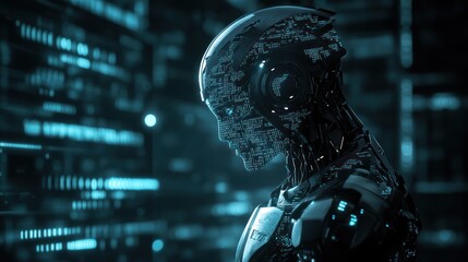 Cybernetic being immersed in a digitalized matrix