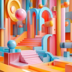 Obraz premium Exploring a Vibrant 3D Abstract Space of Colorful Shapes and Modern Design Elements