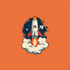 Space Flat Cartoon rocket Vector Illustration