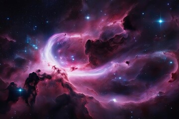 Obraz premium Stunning 3D Neon Cosmic Nebula Visualization Featuring Glowing Swirls and Celestial Atmosphere