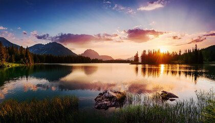 sunset over serene lake