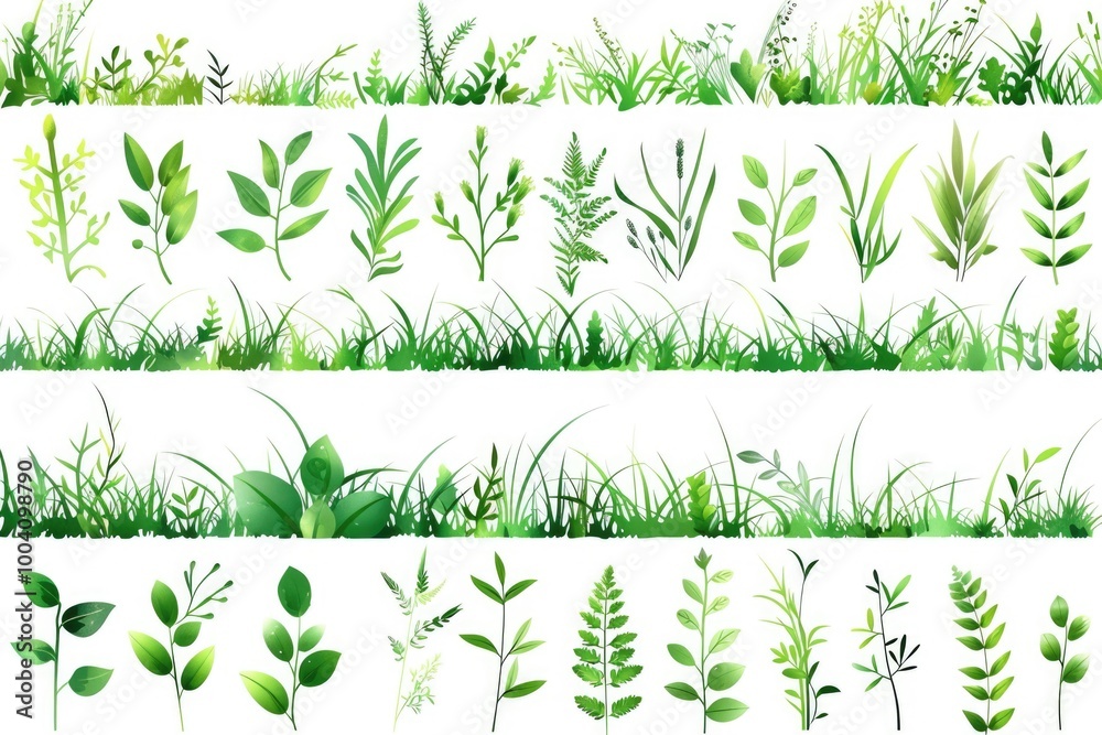 Canvas Prints Watercolor illustration of various green plants and grass