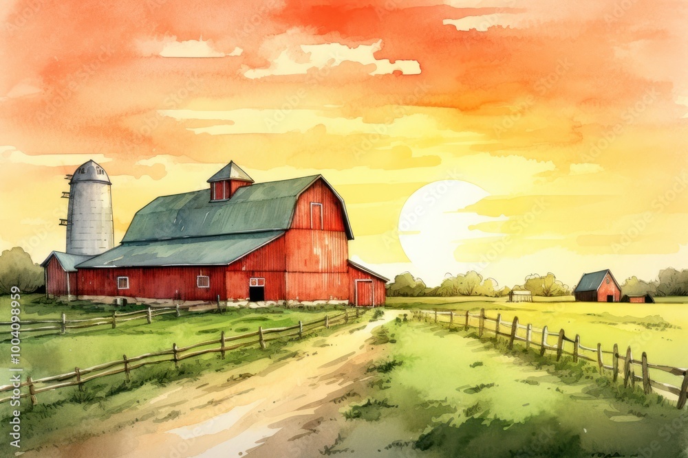 Wall mural Red barn architecture building outdoors.