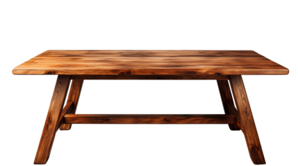 A wooden table, studio view, isolated on white background.