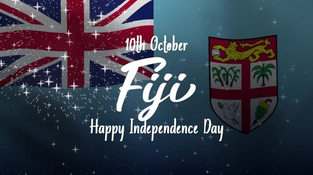Happy Fiji Independence Day Text Animation with Fiji Flag Background. Celebrate Happy Fiji Independence Day on 10th October. Great for celebrating Happy Fiji Independence Day.