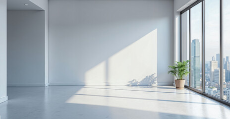 Fototapeta premium 3D rendering of a modern office interior featuring an empty wall suitable for a mockup.