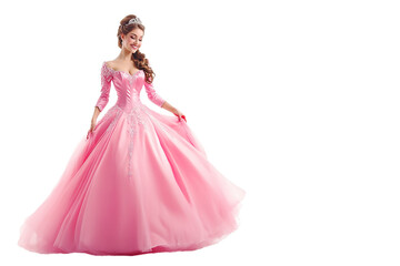 a beautiful princess in elegant pink dress standing full body cut out