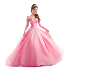 a beautiful princess in elegant pink dress standing full body cut out