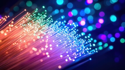 Obraz premium A vibrant display of fiber optics and colorful lights, showcasing technology and innovation.