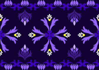 Ikat floral paisley embroidery ethnic traditional pattern Geometric ethnic floral pattern Thai silk embroidery design for decorative home carpet curtain pillow blue geometric 