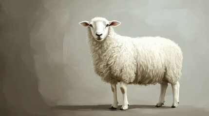 Fototapeta premium A sheep standing against a simple background, with minimalistic detail highlighting its fluffy wool.