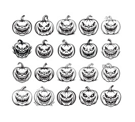 Collection of Spooky Black Pumpkin Silhouettes