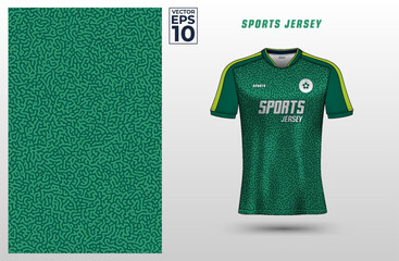 Green t-shirt sport design template with abstract pattern for soccer jersey. Sport uniform in front view. Tshirt mock up for sport club. Vector Illustration	