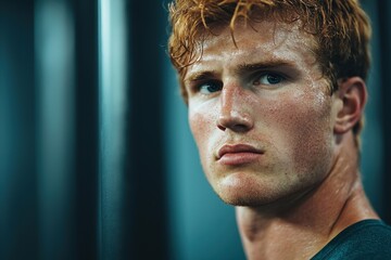 Portrait of a Sweaty Man with Red Hair After Exercise