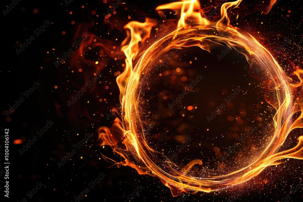 Poster A fiery ring on a dark black surface