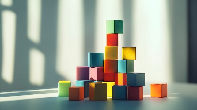 klocki, zabawki, kolorowy, dzieci, zabawa, budowanie, minimalistyczne, pastelowe kolory, zabawa, dziecięce, klocki na białym tle, kolorowe, jasne kolory, prosta kompozycja, zabawka edukacyjna, blok ko