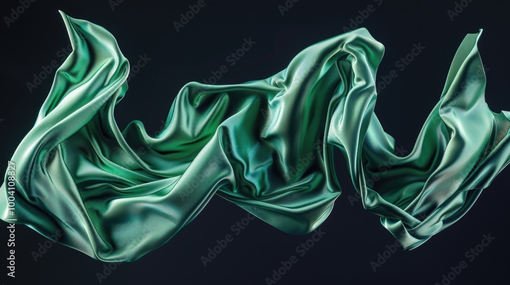 Poster a close-up shot of a green fabric on a dark background, ideal for use in fashion or design contexts